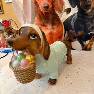Easter Dachshund Bunny Figurine with Basket